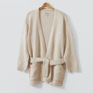 Plush Apparel Baige Cardigan With Pockets & Belt